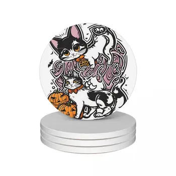 Забавные кошки на Хэллоуин в новом стиле, набор керамических подставок из 4 предметов, декор для бара с хорошим водопоглощением, отличный подарок