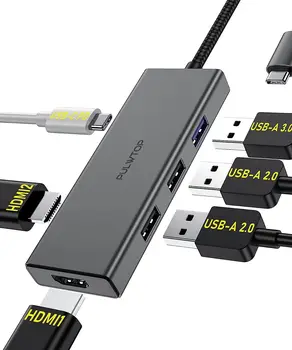 Портативная док-станция USB C к двойному монитору HDMI для Windows, концентратор USB C 6 в 1 для Dell XPS 13/15, Lenovo Yoga и т. Д